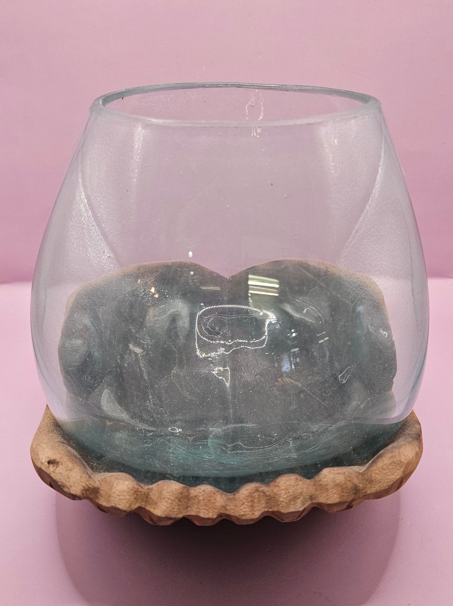 Carved Wooden Hand and Molten Glass Terrarium