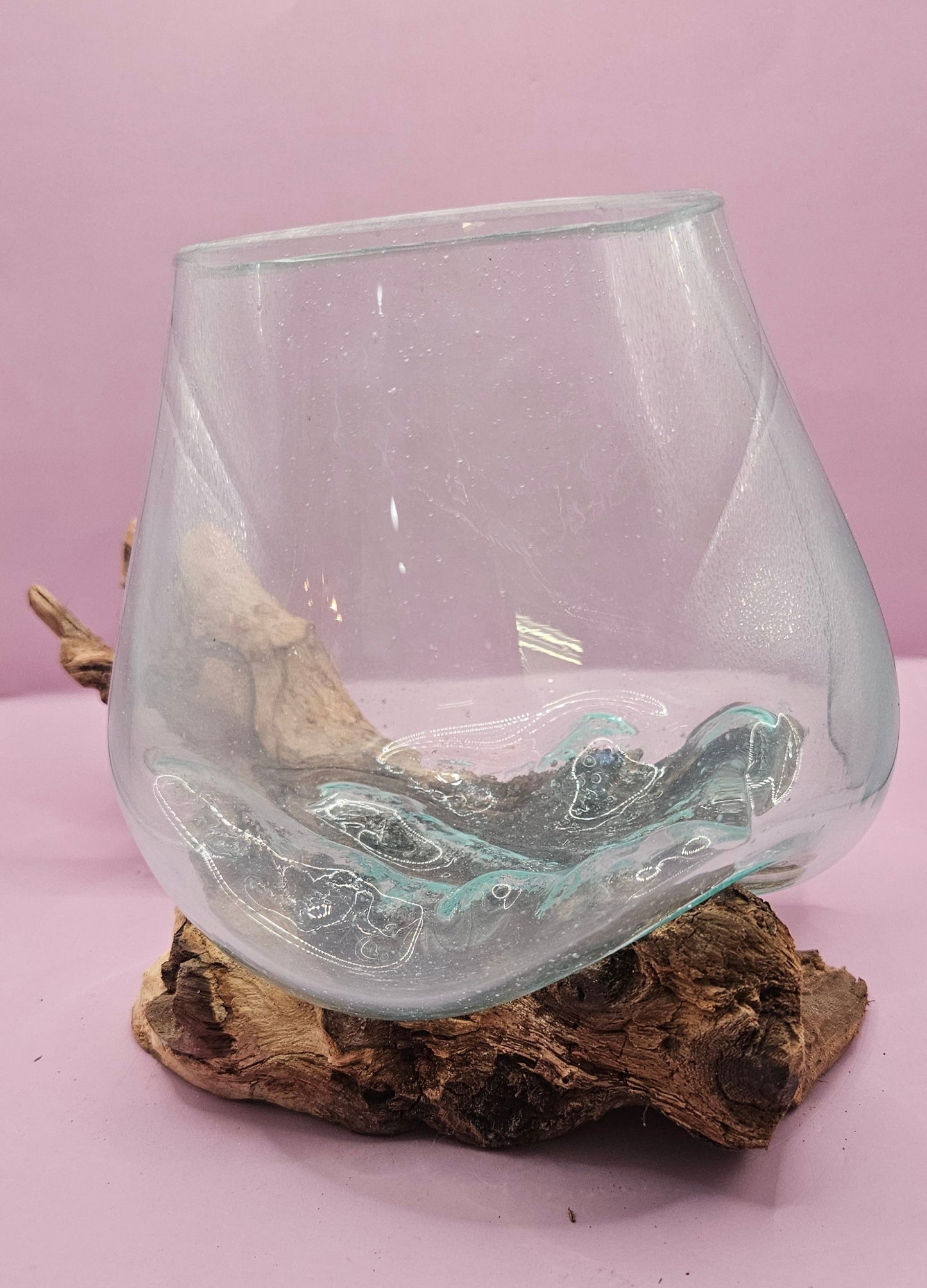 Large Teak Root Driftwood and Molten Glass Terrarium- Single Globe